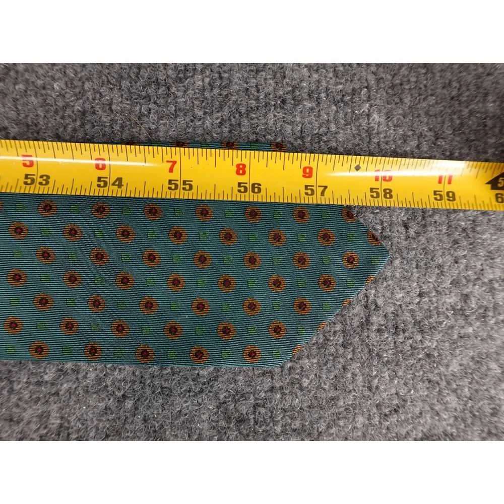 Luciano Barbera Silk Tie Mens OS Teal Blue Geometric Medallion Good Italy 3.5in‎